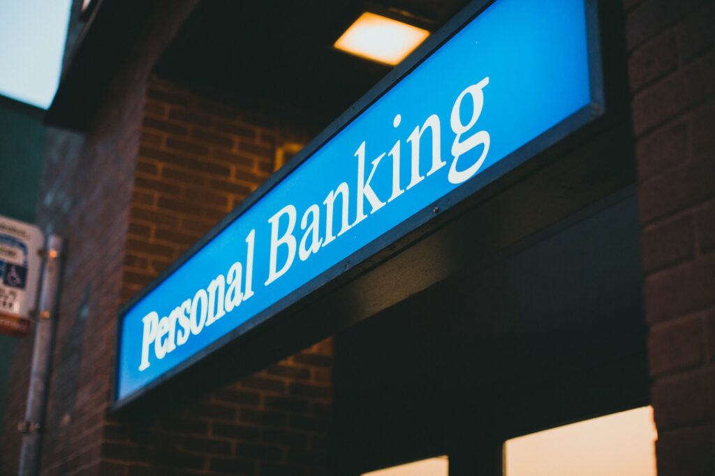 Personal banking signal at the branch bank door